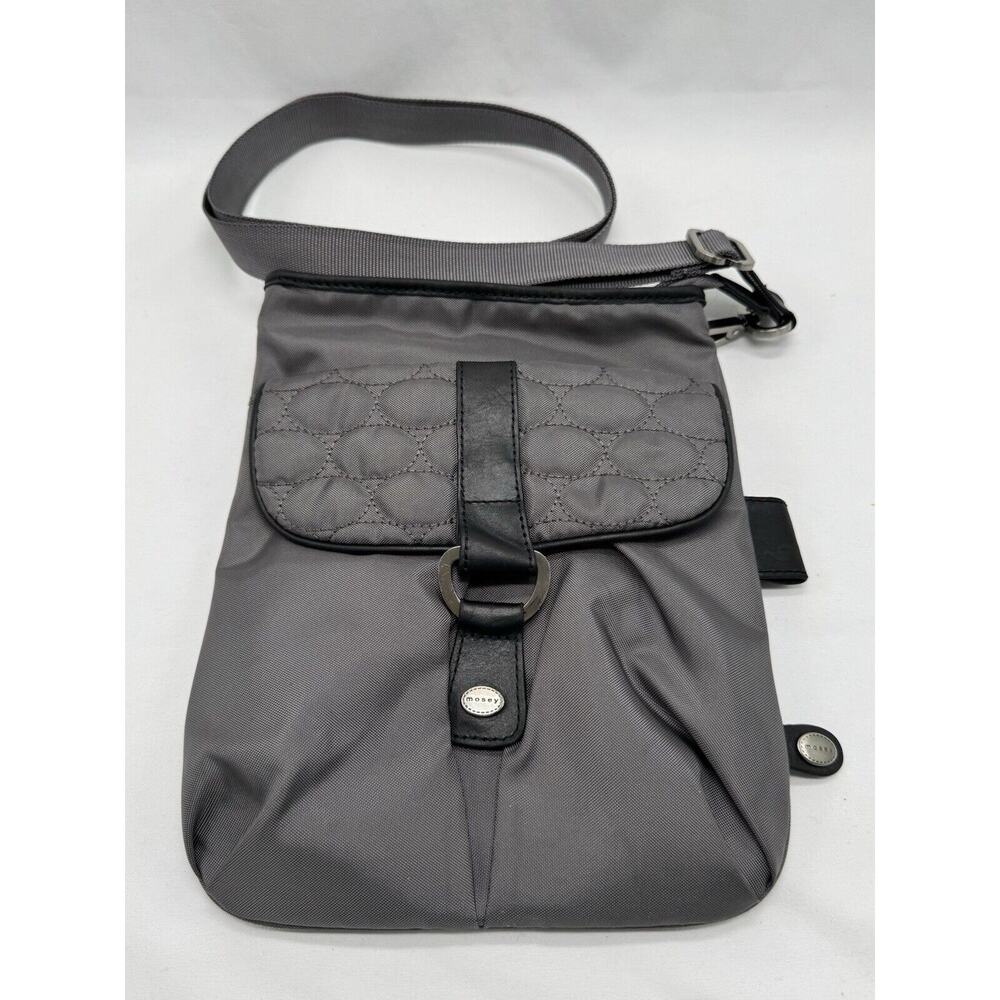 Mosey Life by Baggallini Caster Cross Body Purse Gray Lavender Lining Preowned
